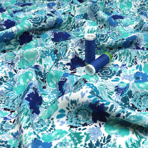 Viscose Linen - Sea Flora - Blue