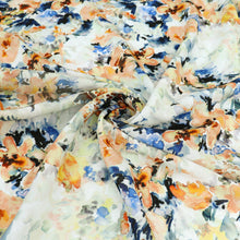 Viscose Linen - Watercolour Floral - Blue + Orange - SALE