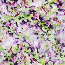 Viscose Linen - Watercolour Floral - Green + Purple - SALE