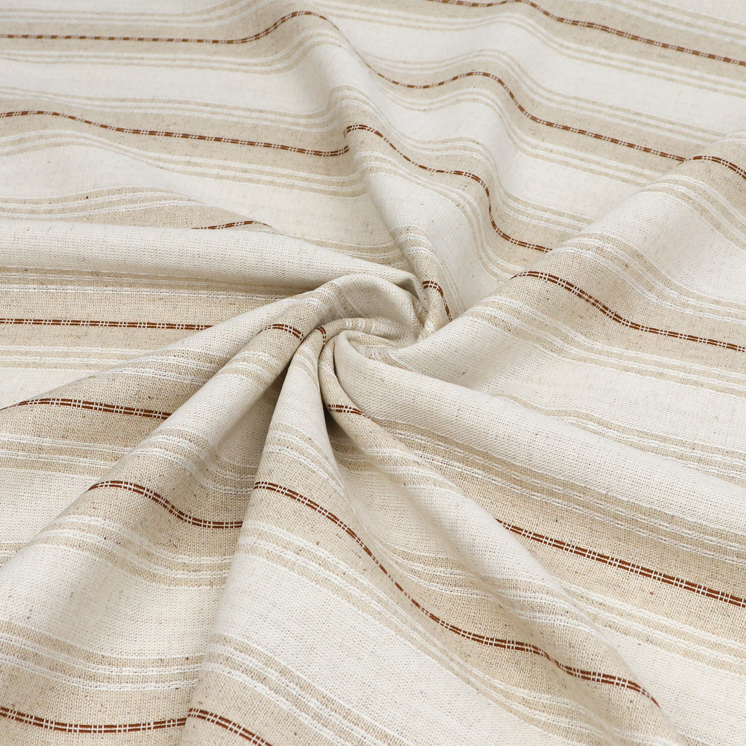 Viscose Linen Blend - Yarn Dyed Rust Brown + White Stripe - SALE