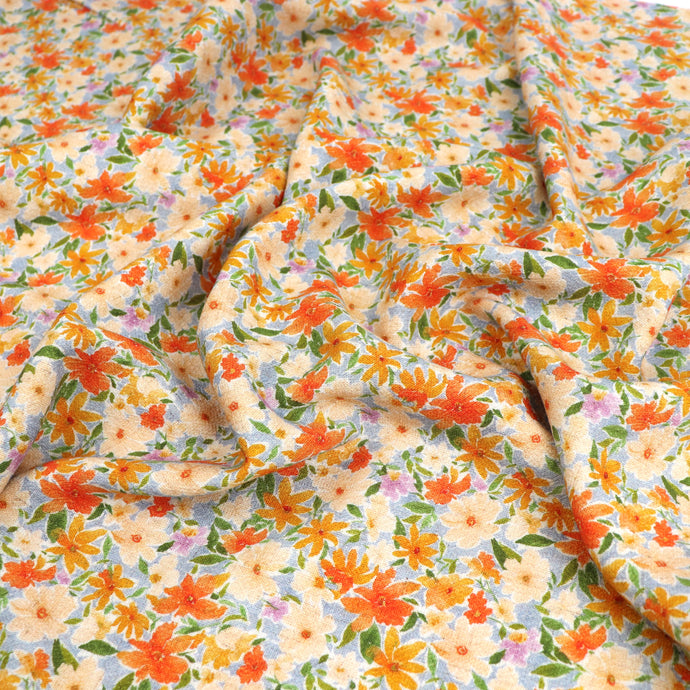 Viscose Linen Slub - Sunset Flowers