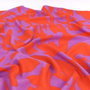 Viscose Poplin - Abstract Art - Purple + Orange