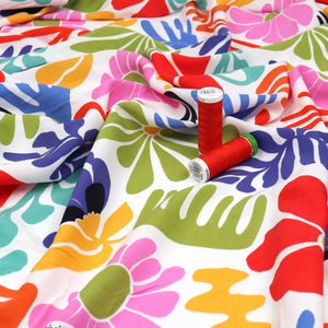 Viscose Poplin - Rainbow Holiday Flowers - Bright