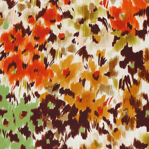 Viscose Satin - Abstract Flower Meadow - Green + Orange