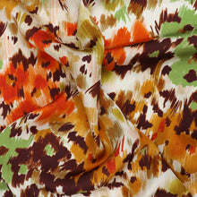 Viscose Satin - Abstract Flower Meadow - Green + Orange