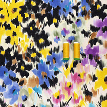 Viscose Satin - Abstract Flower Meadow - Purple + Yellow