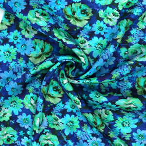 Viscose Satin - Bouquet - Blue