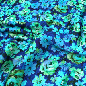 Viscose Satin - Bouquet - Blue