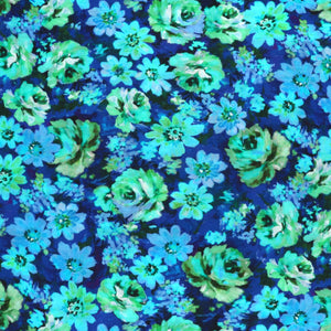 Viscose Satin - Bouquet - Blue