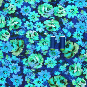 Viscose Satin - Bouquet - Blue