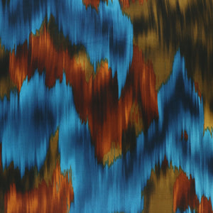 Viscose Satin - Brushstrokes - Blue + Brown