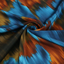 Viscose Satin - Brushstrokes - Blue + Brown