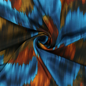 Viscose Satin - Brushstrokes - Blue + Brown