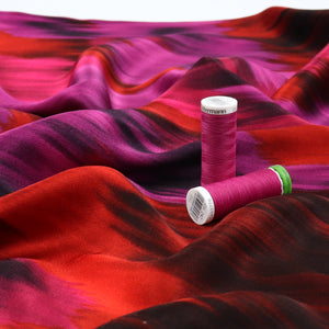 Viscose Satin - Brushstrokes - Pink + Red