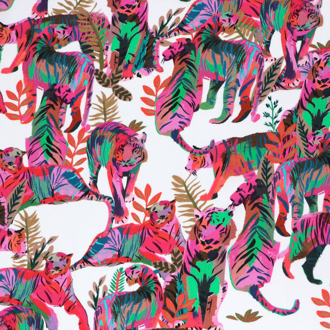 Viscose Satin - Colourful Tigers