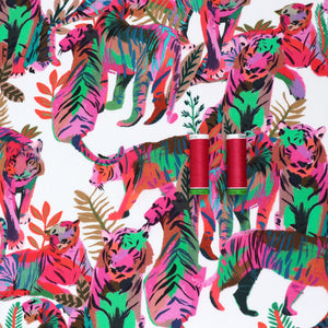 Viscose Satin - Colourful Tigers