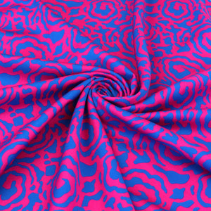 Viscose Satin - Flower Swirls - Pink + Blue - SECONDS