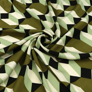 Viscose Satin - Geometric Shapes - Green