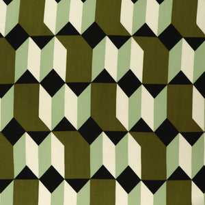 Viscose Satin - Geometric Shapes - Green - END OF BOLT 105cm