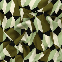 Viscose Satin - Geometric Shapes - Green - END OF BOLT 105cm