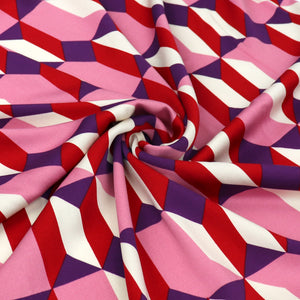 Viscose Satin - Geometric Shapes - Pink