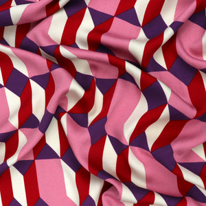 Viscose Satin - Geometric Shapes - Pink