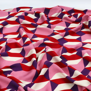 Viscose Satin - Geometric Shapes - Pink