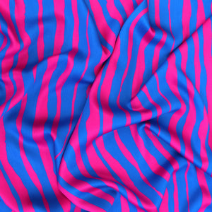 Viscose Satin - Irregular Stripe - Blue + Pink - SECONDS