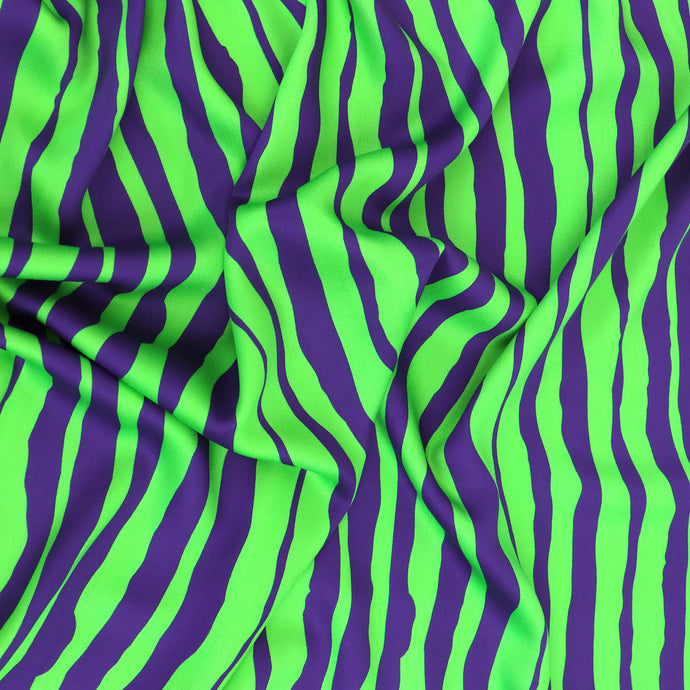 Viscose Satin - Irregular Stripe - Green + Purple - SECONDS