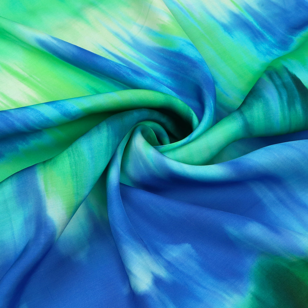 Viscose Satin - Watercolour Tie Dye - Blue