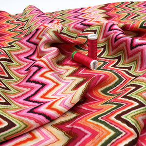 Viscose Satin - Zigazigah - Pink + Green