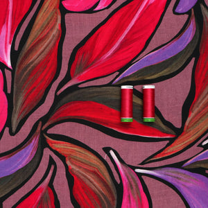 Viscose Twill - Painted Leaves - Slight Flaw - Mauve