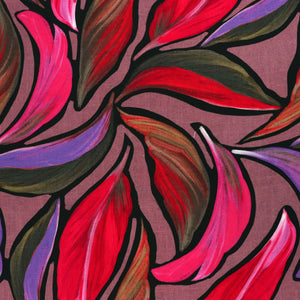 Viscose Twill - Painted Leaves - Slight Flaw - Mauve