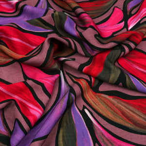 Viscose Twill - Painted Leaves - Slight Flaw - Mauve