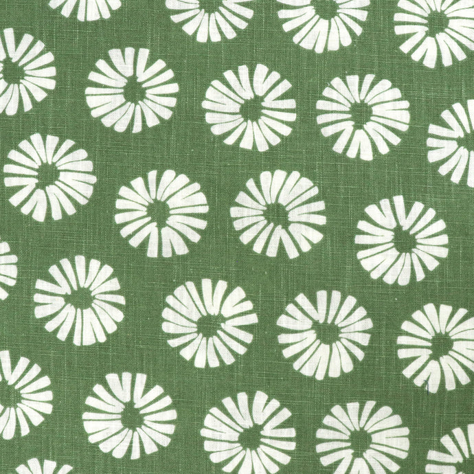 Washed Linen Cotton - Block Print Floral - Green