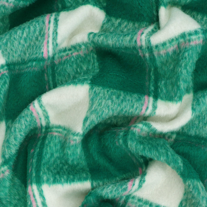 Wool Blend Brushed Coating - Large Green Check - SALE