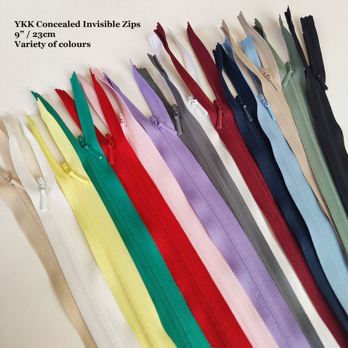 YKK Concealed Invisible Zip 23cm / 9inch Variety of Colours