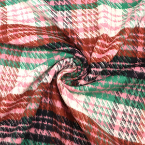 Yarn Dyed Brushed Coating - Pink + Green Check