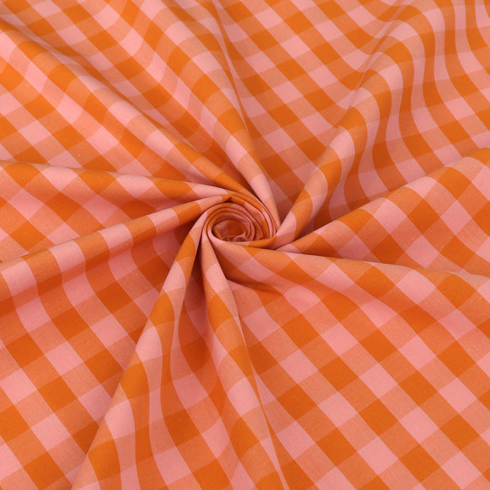 Yarn Dyed Cotton - Orange + Pink Check