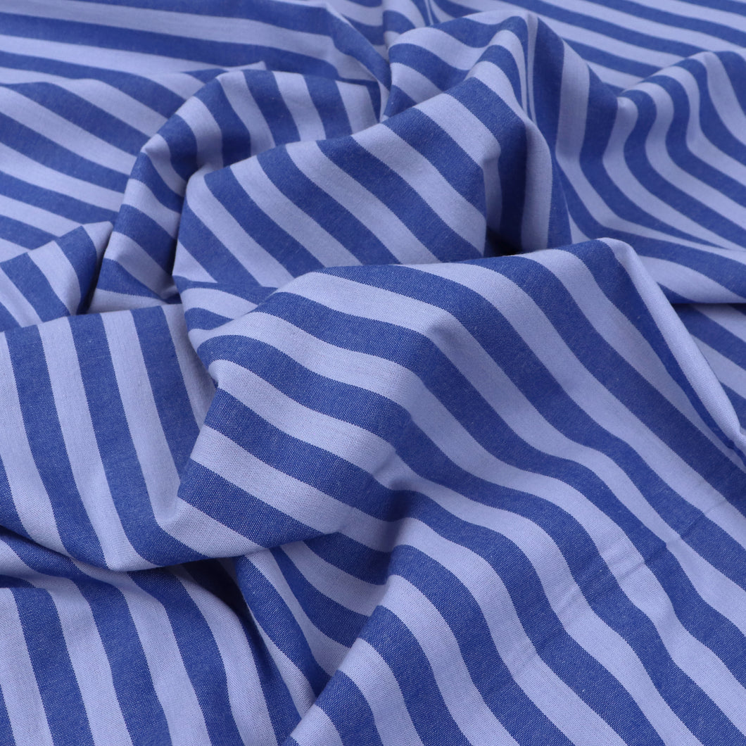 Yarn Dyed Washed Cotton - Stripe - Blueberry Blue