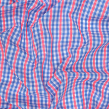 Yarn Dyed Cotton Dobby - Blue Gingham With Neon Dobby Stripe