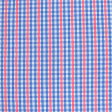 Yarn Dyed Cotton Dobby - Blue Gingham With Neon Dobby Stripe