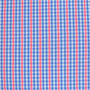 Yarn Dyed Cotton Dobby - Blue Gingham With Neon Dobby Stripe