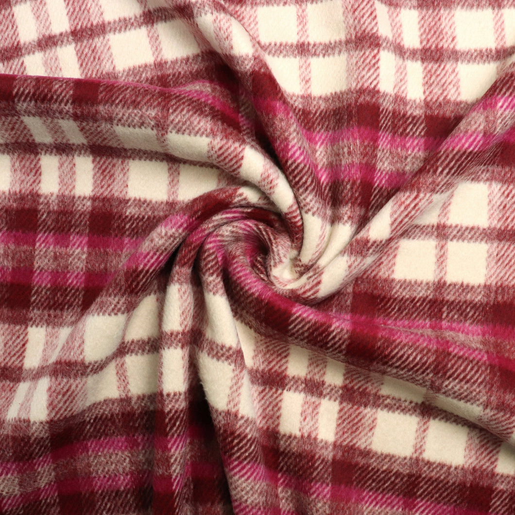 Yarn Dyed Wool Blend Coating - Pink + Cream Check