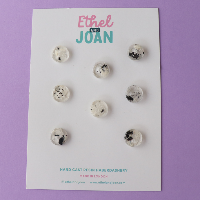 Buttons 14mm - 8 Pack - Black and White - Ethel & Joan