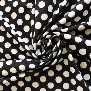 Stretch Cotton Sateen - Black & White Polka Dot - END OF BOLT 77cm