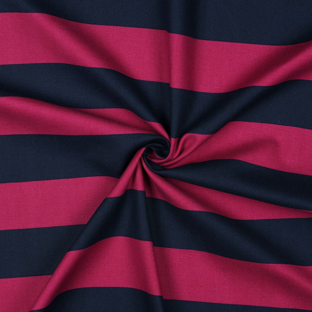 Cotton Canvas - Raspberry Pink + Navy Blue Stripe
