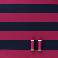 Cotton Canvas - Raspberry Pink + Navy Blue Stripe