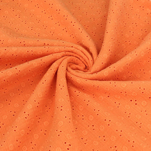 Cotton Double Gauze - Embroidered Flowers - Orange - SALE