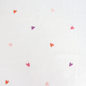 Cotton Double Gauze - Embroidered Hearts